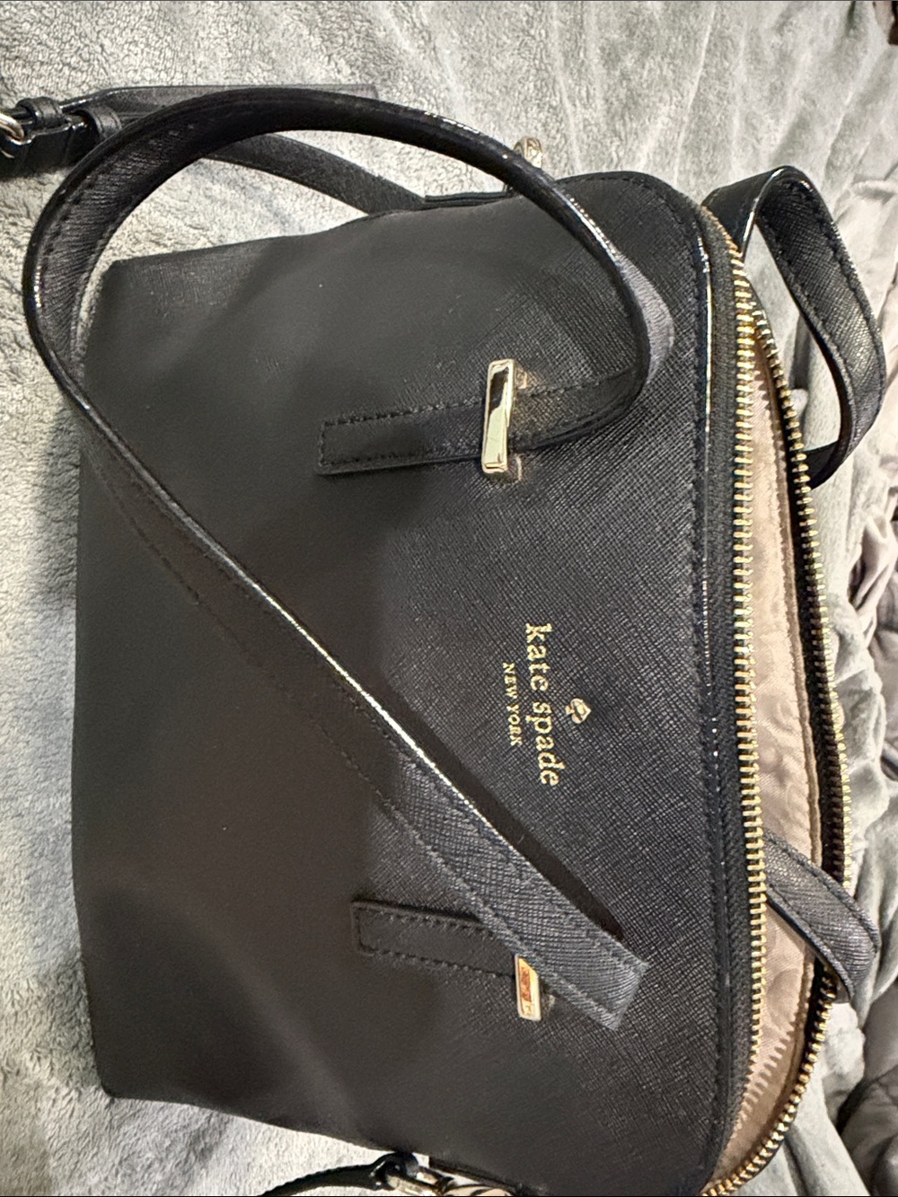 kate spade Black Saffiano Crossbody Satchel with Gold Hardware